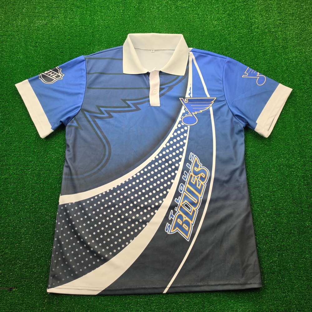 St Louis Blues Sublimation Darts Bowling Style Performance Polo Shirt Mens XL